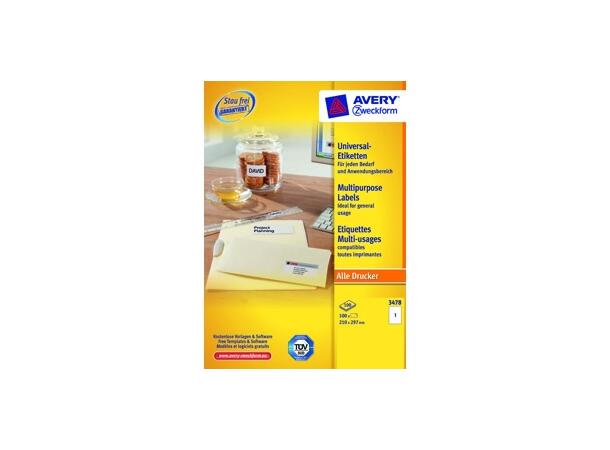 Etikett AVERY ILC A4 210x297 (100) etiketter for laser, kopi og inkjet 